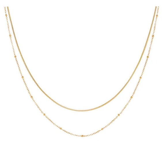 DOUBLE Layer Gold Chain Necklace Non-tarnish Waterproof snake Chain BEAUTIFUL - Picture 13 of 13